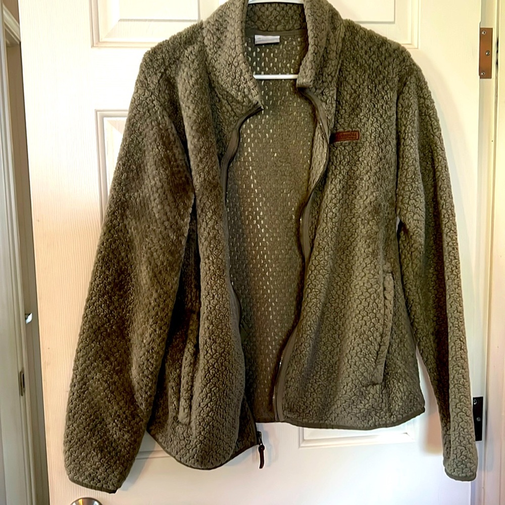Columbia Green Fuzzy zip jacket